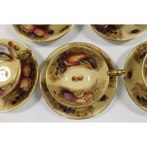 310 - SIX AYNSLEY 'ORCHARD GOLD' CABINET CUPS AND SAUCERS - SIGNED