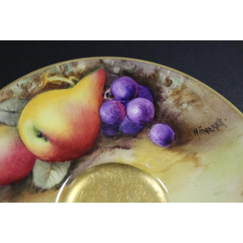 318 - ROYAL WORCESTER 'FALLEN FRUIT' CABINET CUP AND SAUCER - SIGNED H. EVERETT C1926