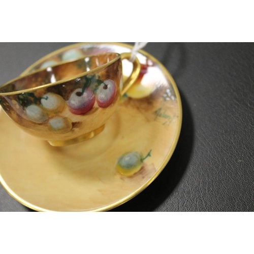 323 - ROYAL WORCESTER 'FRUIT' CABINET CUP AND SAUCER - SIGNED