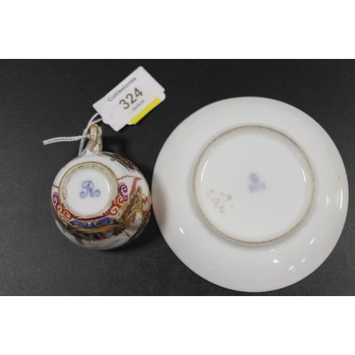 324 - AUGUSTUS REX (MEISSEN) HAND PAINTED CABINET CUP AND SAUCER