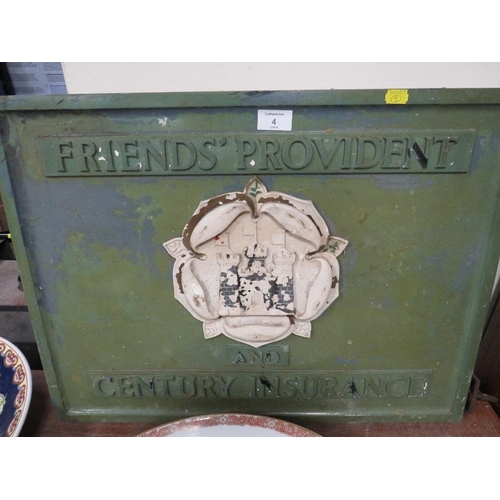 4 - A VINTAGE DOUBLE SIDED ADVERTISING SIGN FOR FRIENDS PROVIDENT AND CENTURY INSURANCE