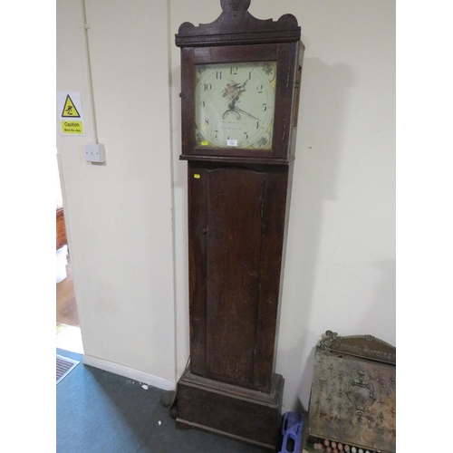 704 - AN OAK CASED LONGCASE STYLE CLOCK BEARING NAME 'BOWEN' ON DIAL