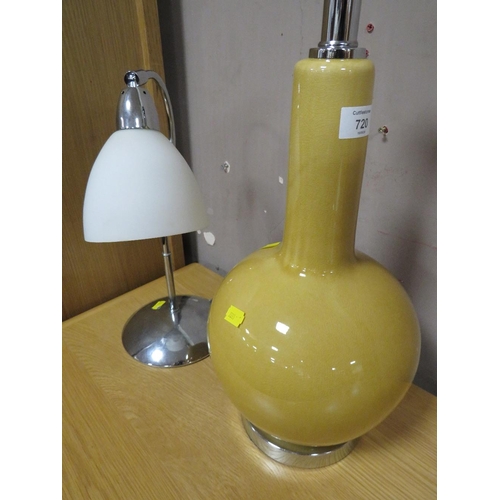 720 - A MODERN MUSTARD TABLE LAMP TOGETHER WITH A SPOT LAMP (2)