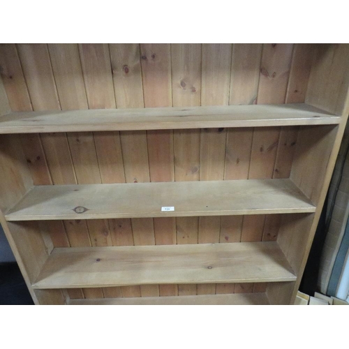 726 - A TALL HONEY PINE OPEN BOOKCASE - 240 X 106 CM