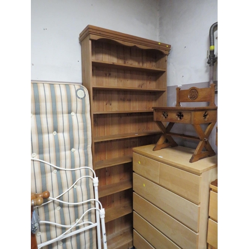 729 - A TALL HONEY PINE OPEN BOOKCASE - 240 X 106 CM