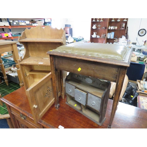 743 - A SMALL PINE CUPBOARD, PIANO STOOL, FRENCH CUPBOARD AND A CHAIR (4)