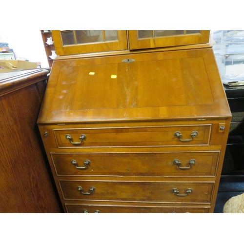 744 - A YEW WOOD BUREAU BOOKCASE