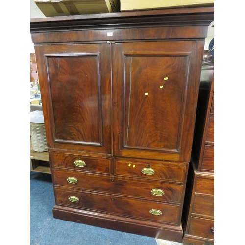 749 - A GEORGIAN MAHOGANY LINEN PRESS CONVERTED TO A WARDROBE - 193 X 145 CM A/F