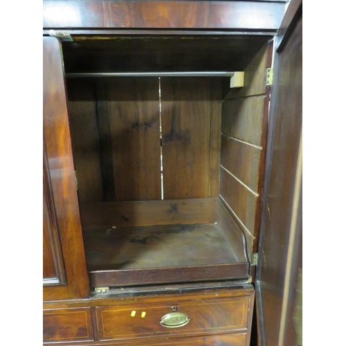 749 - A GEORGIAN MAHOGANY LINEN PRESS CONVERTED TO A WARDROBE - 193 X 145 CM A/F