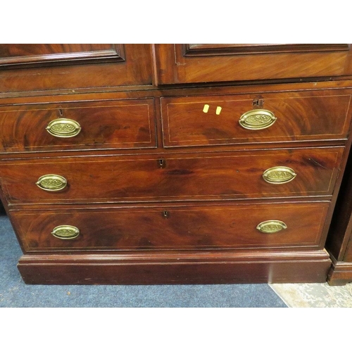 749 - A GEORGIAN MAHOGANY LINEN PRESS CONVERTED TO A WARDROBE - 193 X 145 CM A/F