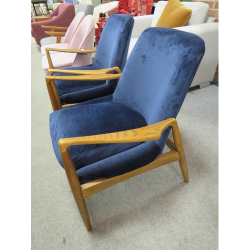 759 - A PAIR OF MODERN BLUE UPHOLSTERED ARMCHAIRS (2)