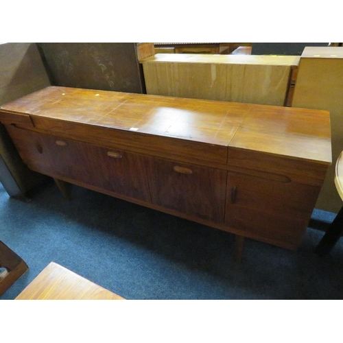 776 - A MID CENTURY TEAK SIDEBOARD / RADIOGRAMME WITH THORENS RECORD DECK - W 190 CM A/F