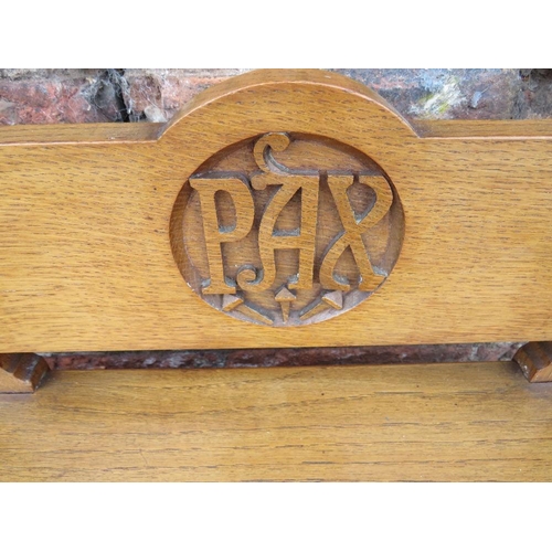 782 - A SET OF FOUR ECCLESIASTICAL OAK CARVED CHURCH STOOLS  - 'ST MARYS ABBEY'