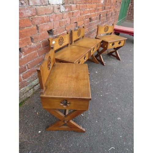 782 - A SET OF FOUR ECCLESIASTICAL OAK CARVED CHURCH STOOLS  - 'ST MARYS ABBEY'