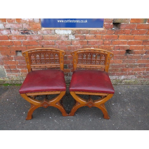 783 - A HEAVY PAIR OF ECCLESIASTICAL OAK CARVED CHURCH STOOLS  - 'ST MARYS ABBEY'