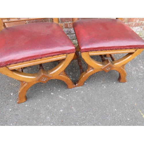 783 - A HEAVY PAIR OF ECCLESIASTICAL OAK CARVED CHURCH STOOLS  - 'ST MARYS ABBEY'