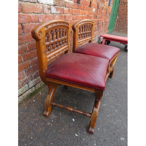 783 - A HEAVY PAIR OF ECCLESIASTICAL OAK CARVED CHURCH STOOLS  - 'ST MARYS ABBEY'