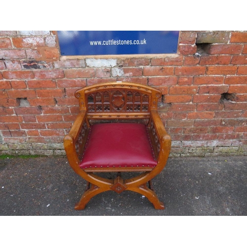 784 - A HEAVY OAK ECCLESIASTICAL CARVED ARMCHAIR  - 'ST MARYS ABBEY'