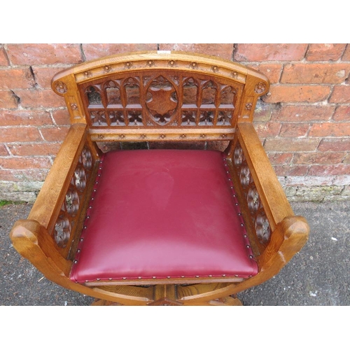 784 - A HEAVY OAK ECCLESIASTICAL CARVED ARMCHAIR  - 'ST MARYS ABBEY'