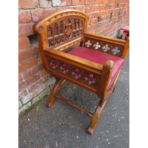 784 - A HEAVY OAK ECCLESIASTICAL CARVED ARMCHAIR  - 'ST MARYS ABBEY'