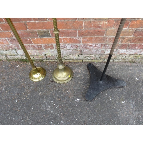 786 - TWO ECCLESIASTICAL BRASS CANDLE STANDS TOGETHER WITH A LECTURN  - 'ST MARYS ABBEY'