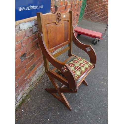 789 - A LARGE CARVED OAK ECCLESIASTICAL ARMCHAIR  - 'ST MARYS ABBEY'