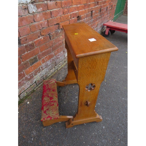 790 - AN OAK CARVED ECCLESIASTICAL PRAYER STAND WITH FOLD DOWN KNEE STAND  - 'ST MARYS ABBEY'