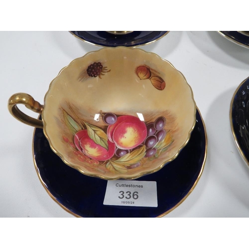 336 - SIX AYNSLEY 'ORCHARD GOLD' CABINET CUPS AND SAUCERS - DARK BLUE - SIGNED