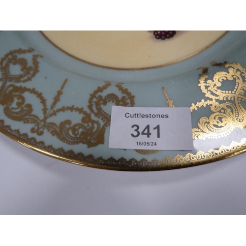 341 - SIX AYNSLEY 'ORCHARD GOLD' CABINET PLATES - SIGNED ( 6 LIGHT BLUE  )