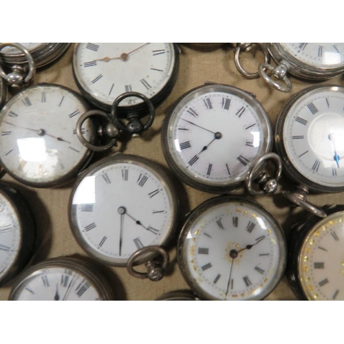 345 - A TRAY OF 40 VARIOUS SILVER CASED POCKET WATCHES