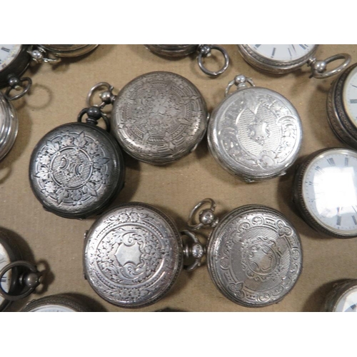 345 - A TRAY OF 40 VARIOUS SILVER CASED POCKET WATCHES