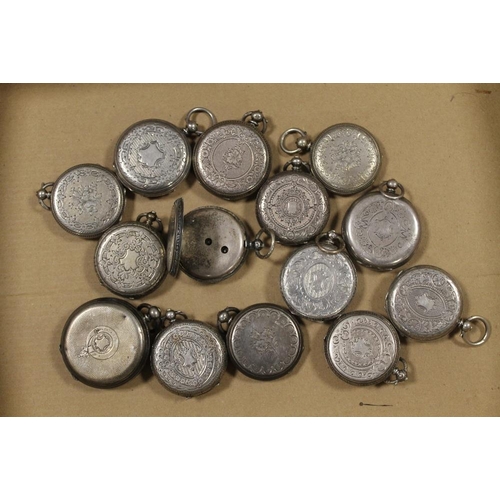 382 - A TRAY OF 14 VARIOUS SILVER CASED POCKET WATCHES