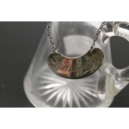 385 - A HALLMARKED SILVER TOPPED TODDY TOGETHER WITH A HALLMARKED SILVER WHISKY LABEL