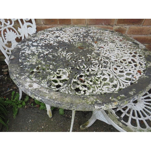 609 - A CAST ALUMINIUM GARDEN PATIO SET WITH TWO CHAIRS