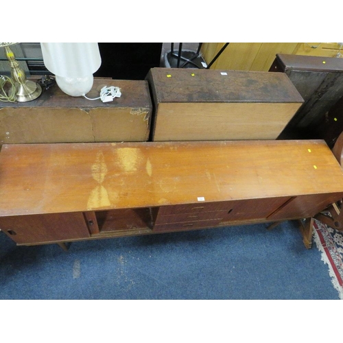 793 - A MID CENTURY TEAK SIDEBOARD WITH SLIDING DOORS - W 213 CM A/F