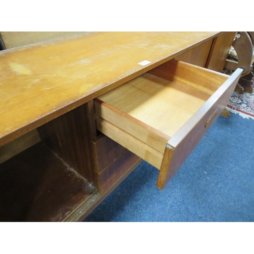 793 - A MID CENTURY TEAK SIDEBOARD WITH SLIDING DOORS - W 213 CM A/F