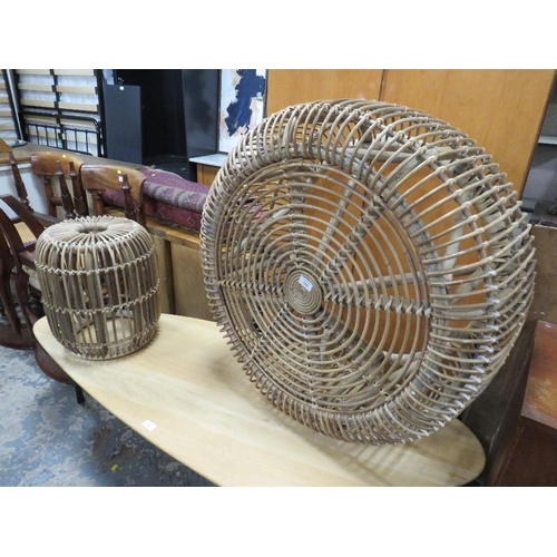 795 - A MODERN WICKER LOBSTER POT STYLE TABLE AND STOOL (2)