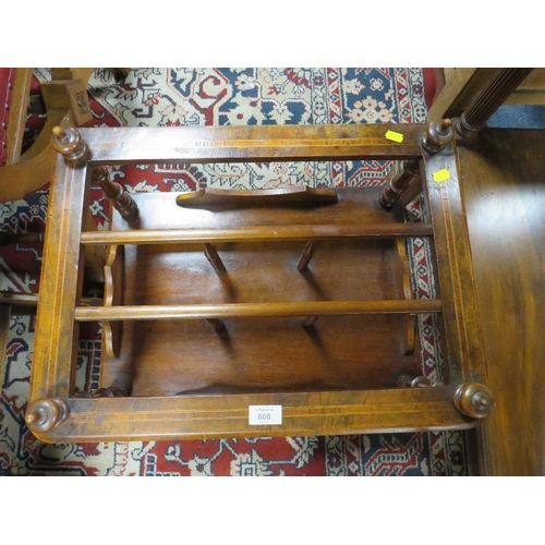 806 - A 19TH CENTURY WALNUT AND INLAID CANTERBURY WITH DRAWER, RAISED ON CASTORS - W 56 CM