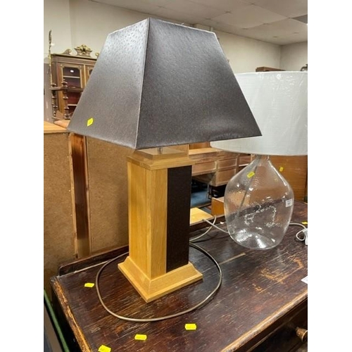 841 - A TOUCHE DU BOIS WOODEN TABLE LAMP H - 64 CM  TOGETHER WITH A JOHN LEWIS CLEAR GLASS TABLE LAMP H - ... 