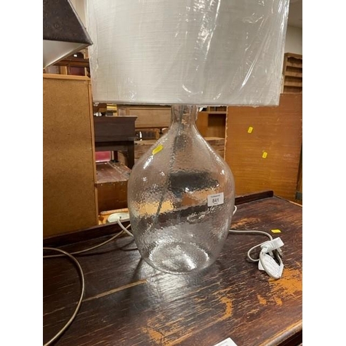 841 - A TOUCHE DU BOIS WOODEN TABLE LAMP H - 64 CM  TOGETHER WITH A JOHN LEWIS CLEAR GLASS TABLE LAMP H - ... 