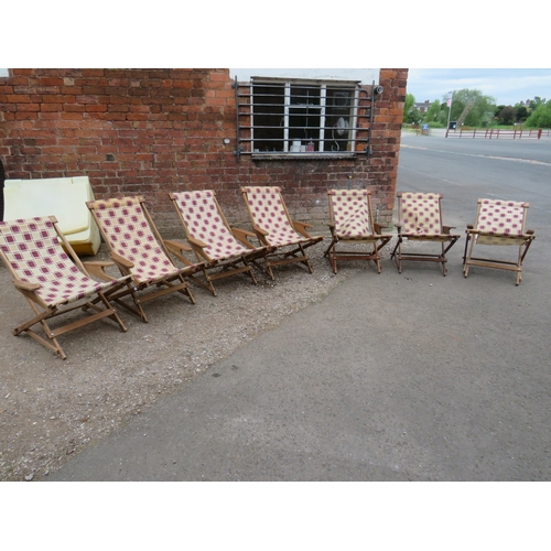 600A - SEVEN HARDWOOD GARDEN FOLDING DECK CHAIRS