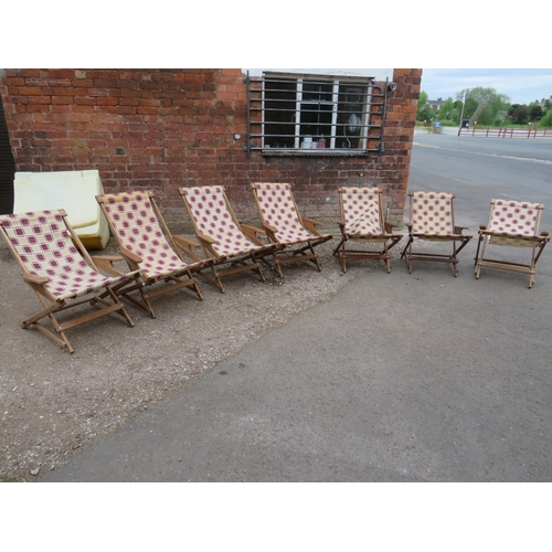 600A - SEVEN HARDWOOD GARDEN FOLDING DECK CHAIRS