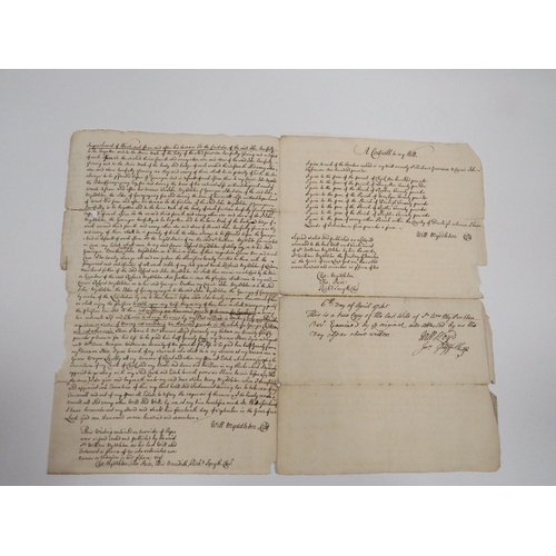 469 - TWO HAND WRITTEN WILLS DATED 1745 AND 1717 SIR WILLIAM. MIDDLETON