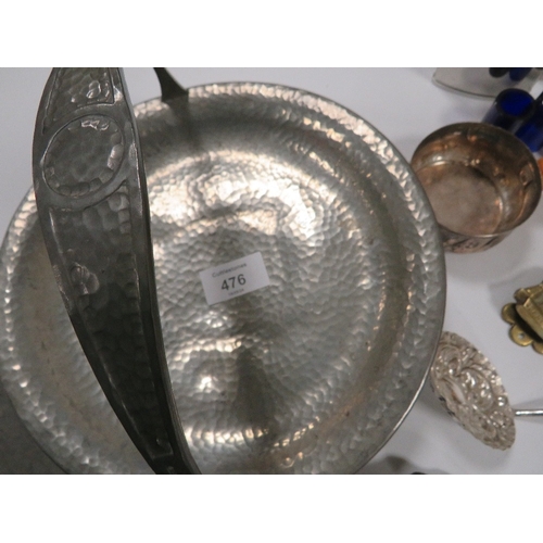 476 - A TUDRIC PEWTER BASKET AND METAL WARE