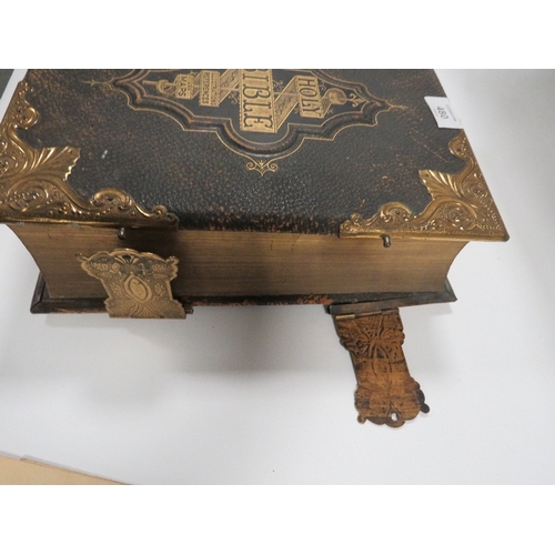 480 - A BRASS BOUND BIBLE WITH ILLUSTRATIONS AND MAPS