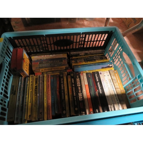 487 - THREE TRAYS OF VINTAGE PAPERBACKS INCLUDING CRIME