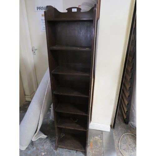 846 - A TALL OAK OPEN BOOKCASE