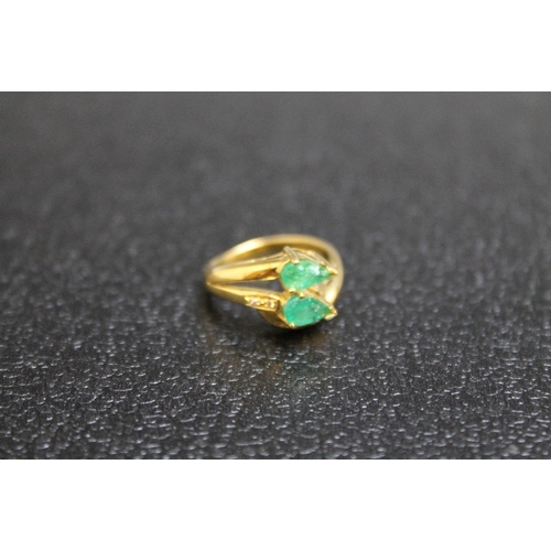 96 - A 14K YELLOW METAL EMERALD AND DIAMOND RING, approx weight 4g, ring size K 1/2