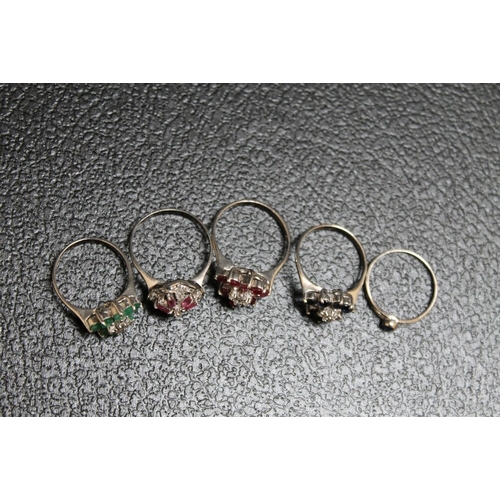 99 - A SELECTION OF FIVE SILVER AND WHITE METAL DRESS RINGS, all set with semi precious stones, approx co... 