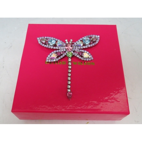 11 - FOUR ASSORTED BUTLER AND WILSON COSTUME BROOCHES, comprising a pink dragonfly - W 7 cm, a butterfly ... 